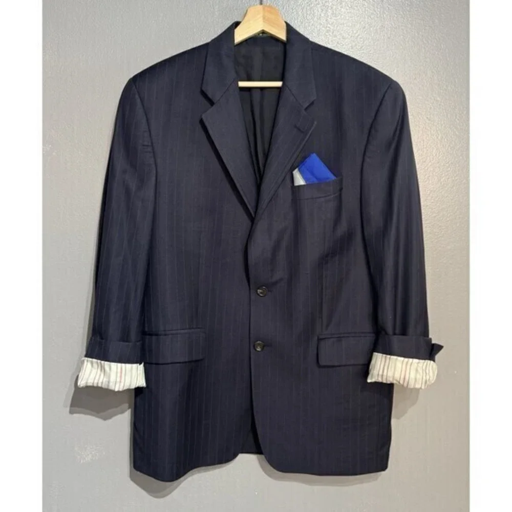 Lauren Ralph Lauren Blazer Mens 42  Blue Striped Wool Cashmere Suit Jacket